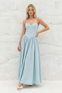 Spaghetti Straps Pleated Maxi Dress in Sky Blue - SHE IS ME