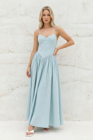 Spaghetti Straps Pleated Maxi Dress in Sky Blue - SHE IS ME