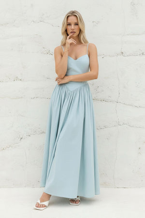Sheisme-Sky Blue Taffeta Spaghetti Straps A-Line Maxi Evening Formal Dress