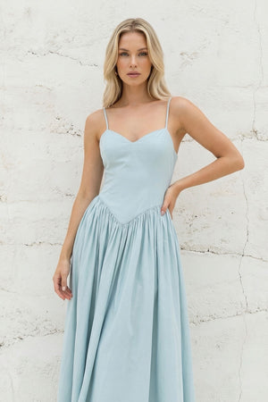 Sheisme-Sky Blue Taffeta Spaghetti Straps A-Line Maxi Evening Formal Dress