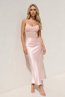 Spaghetti Straps Pleated Midi Dress in Blush - SHE IS ME