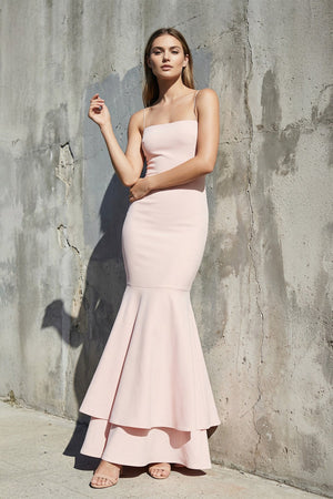 Spaghetti Straps Ruffled Mermaid Maxi Dress in Blush Pink - SHE IS ME