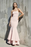 Spaghetti Straps Ruffled Mermaid Maxi Dress in Blush Pink - SHE IS ME PROM DRESSES