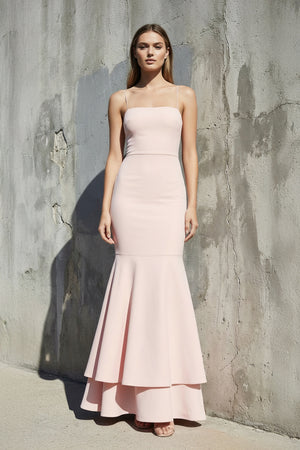 Sheisme - Spaghetti Straps Ruffled Mermaid Maxi Dress in Blush Pink