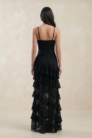Spaghetti Straps Ruffled Sheath Lace Wedding Dress in Black - SHE IS ME Wedding Dresses