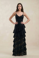 Spaghetti Straps Ruffled Sheath Lace Wedding Dress in Black - SHE IS ME Wedding Dresses
