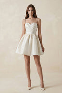 Spaghetti Straps Satin A - Line Ruched Mini Wedding Dress in Ivory - SHE IS ME Wedding Dresses