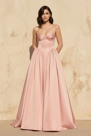 Spaghetti Straps Satin Gown in Rose Petal - SHE IS ME