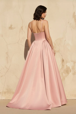 Spaghetti Straps Satin Gown in Rose Petal - SHE IS ME