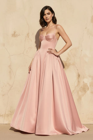 Spaghetti Straps Satin Gown in Rose Petal - SHE IS ME