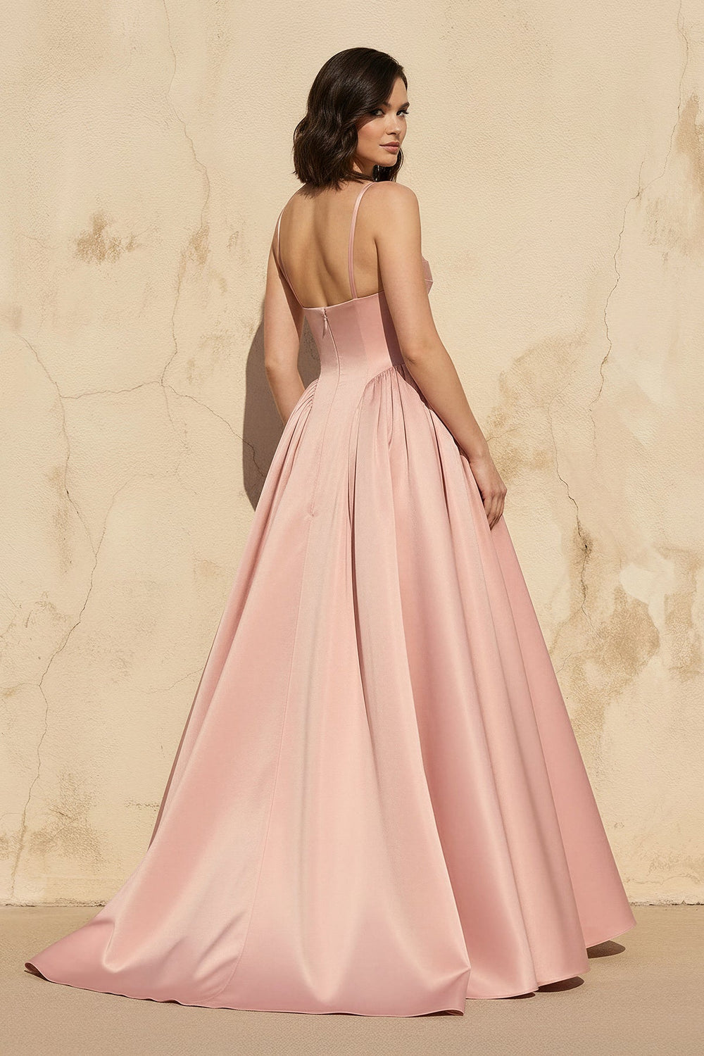 Spaghetti Straps Satin Gown in Rose Petal - SHE IS ME