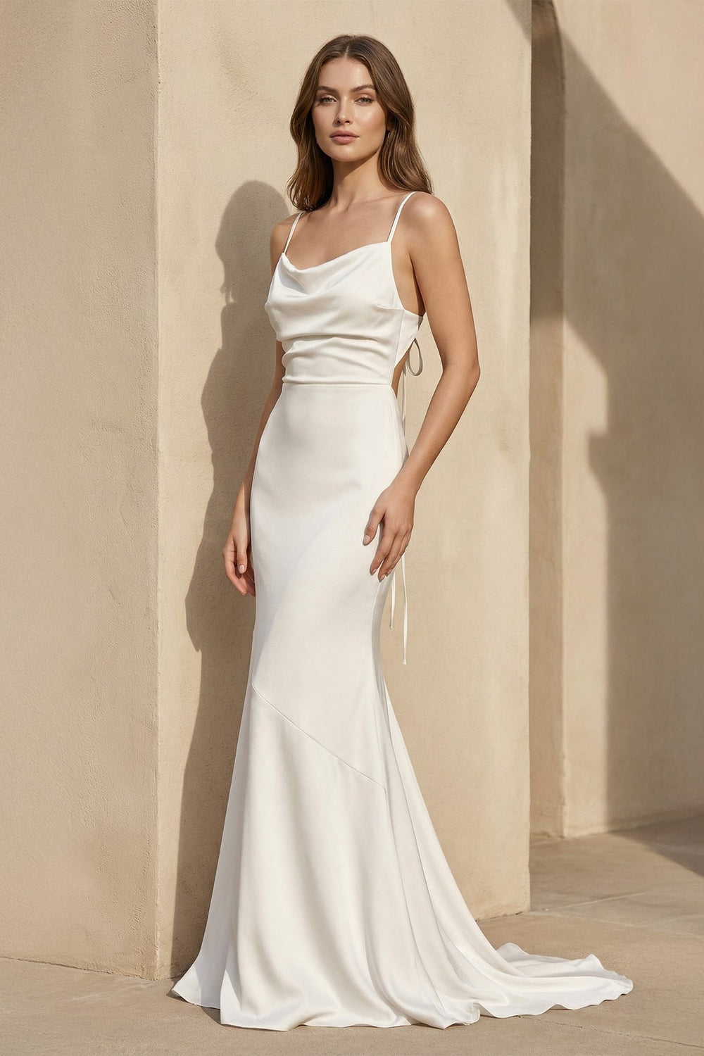 Spaghetti Straps Satin Mermaid Wedding Dress in Ivory - SHE IS ME Wedding Dresses