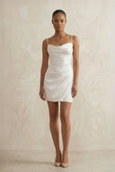 Spaghetti Straps Satin Ruched Wedding Dress in White - SHE IS ME Wedding Dresses