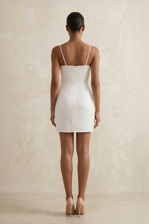Spaghetti Straps Satin Ruched Wedding Dress in White - SHE IS ME Wedding Dresses
