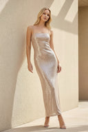 Spaghetti Straps Sequins Maxi Dress in Champagne - SHE IS ME
