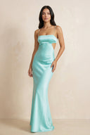 Spaghetti Straps Sheath Maxi Dress With Cutout in Aqua - SHE IS ME PROM DRESSES