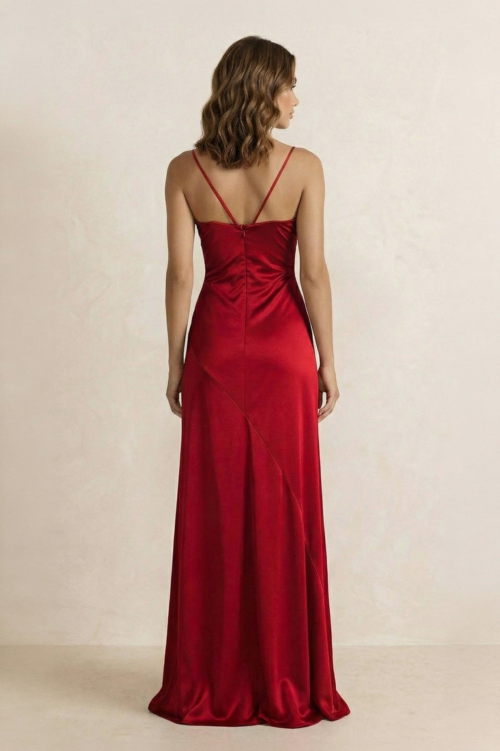 Spaghetti Straps Sheath Maxi Dress With Slit in Burgundy - SHE IS ME PROM DRESSES