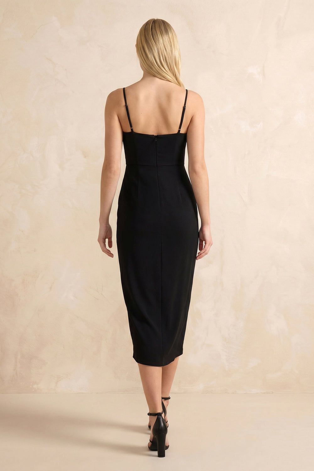 Spaghetti Straps Sheath Midi Dress with Slit in Black – SHE IS ME Dresses