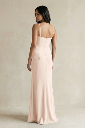 Spaghetti Straps Sheath Stain Bridesmaid Dress With Slit in Buttercream - SHE IS ME Bridesmaid Dresses