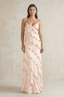 Spaghetti Straps Sheath Stain Ruffled Bridesmaid Dress in Buttercream - SHE IS ME Bridesmaid Dresses