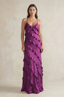 Spaghetti Straps Sheath Stain Ruffled Bridesmaid Dress in Fig - SHE IS ME Bridesmaid Dresses