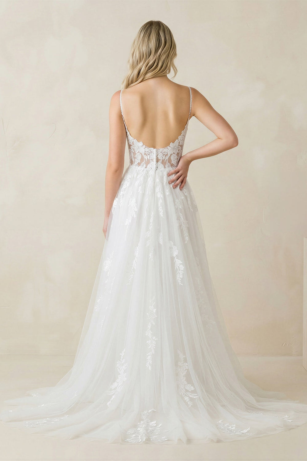 Spaghetti Straps Tulle Appliqued Corset Wedding Dress in White - SHE IS ME Wedding Dresses