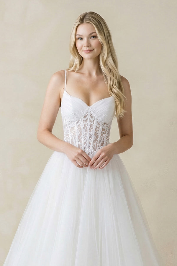 Spaghetti Straps Tulle Ball - Gown Corset Wedding Dress in White - SHE IS ME Wedding Dresses