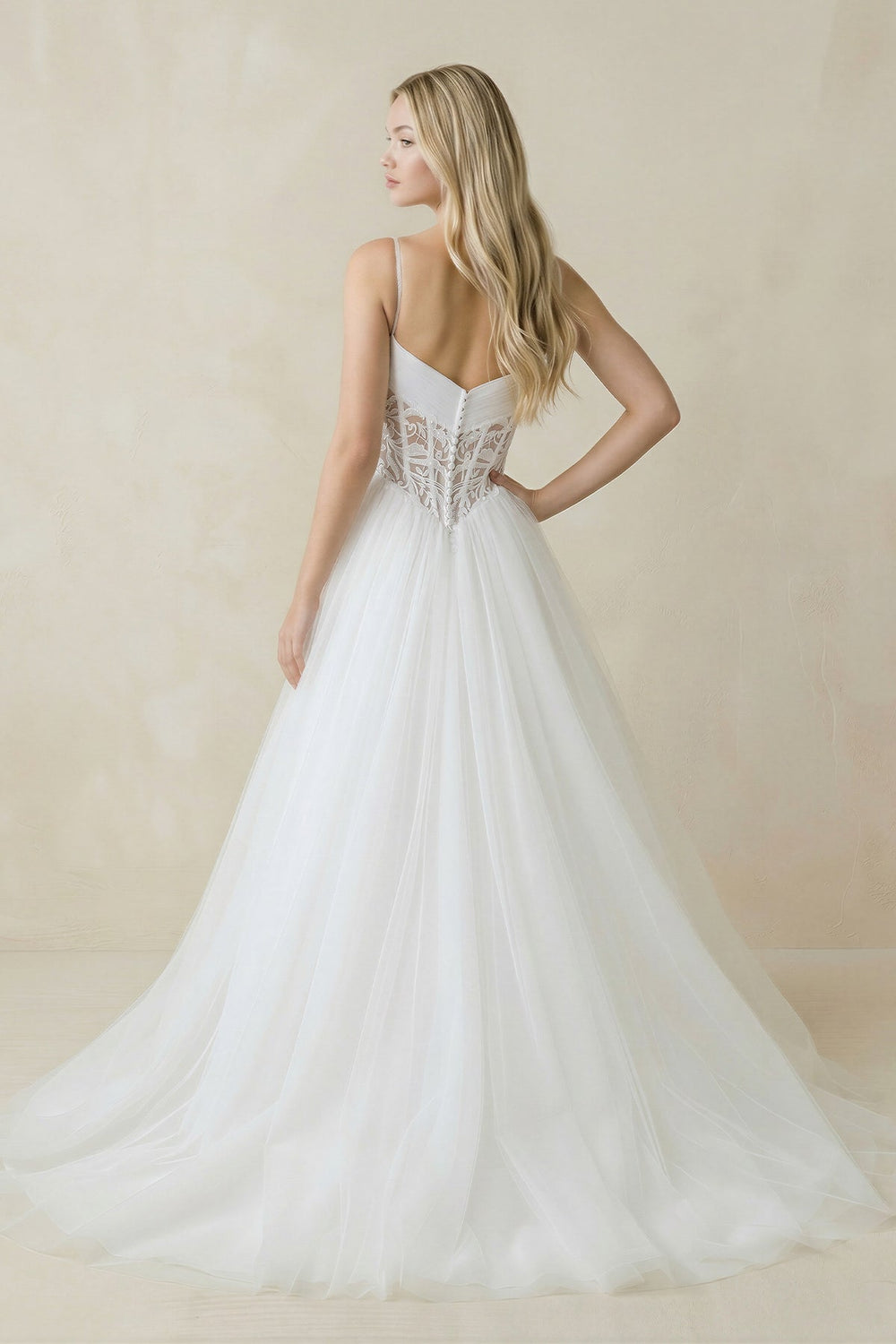 Spaghetti Straps Tulle Ball - Gown Corset Wedding Dress in White - SHE IS ME Wedding Dresses