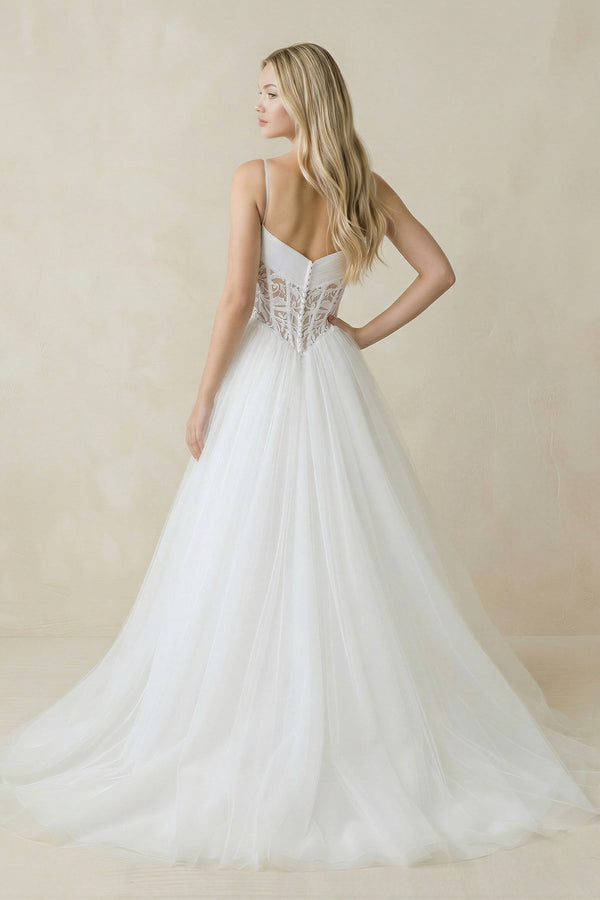 Spaghetti Straps Tulle Ball - Gown Corset Wedding Dress in White - SHE IS ME Wedding Dresses