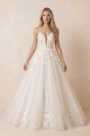 Ivory Lace Corset V - Neck A - Line Wedding Dress - SHE IS ME Wedding Dresses