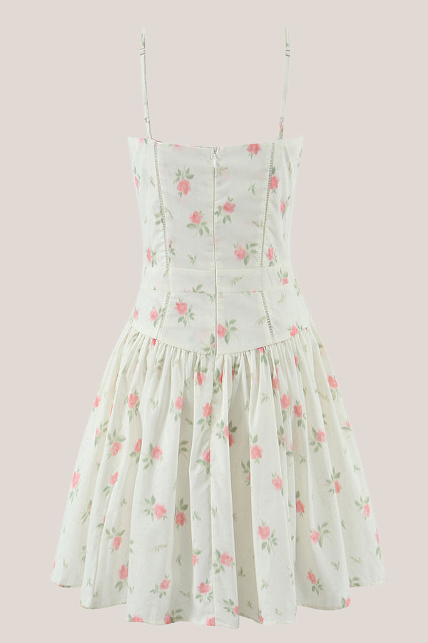 Spaghetti Straps Vintage Rose Printed Cotton Mini Dress in White– SHE IS ME Dresses