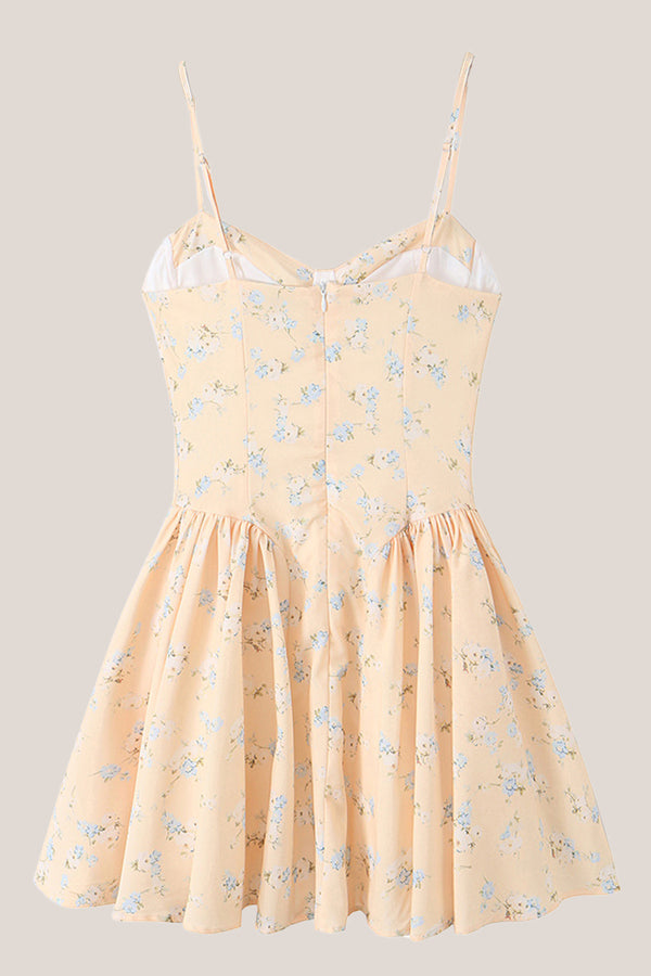 Spaghetti Straps Warm Rose Print Cotton Mini Dress in Yellow– SHE IS ME Dresses