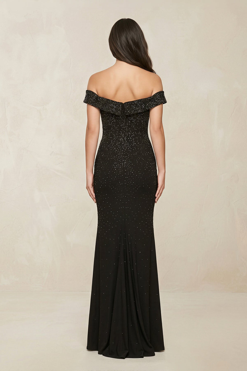 Sparkly Beaded Sheath Off - the - Shoulder Wedding Dress in Black - SHE IS ME Wedding Dresses
