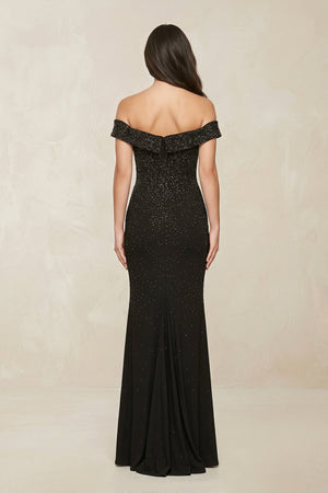 Sparkly Beaded Sheath Off - the - Shoulder Wedding Dress in Black - SHE IS ME Wedding Dresses