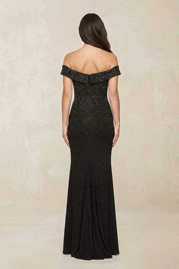 Sparkly Beaded Sheath Off - the - Shoulder Wedding Dress in Black - SHE IS ME Wedding Dresses