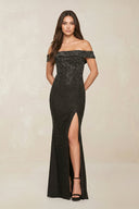 Sparkly Beaded Sheath Off - the - Shoulder Wedding Dress in Black - SHE IS ME Wedding Dresses