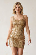 Golden Sparkly Bodycon Spagehetti Straps Sequins Lace-up Back Mini Party Dresses - SHEISME
