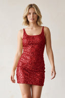 Red Sparkly Bodycon Spagehetti Straps Sequins Lace-up Back Mini Party Dresses - SHEISME
