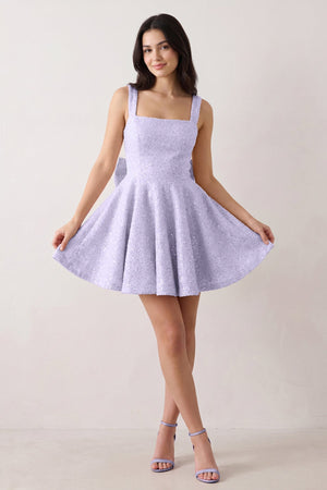 Lavender Sparkly Square Neck A-Line Sequin Ruched Homecoming Dress with Bow (3) | SHEISME