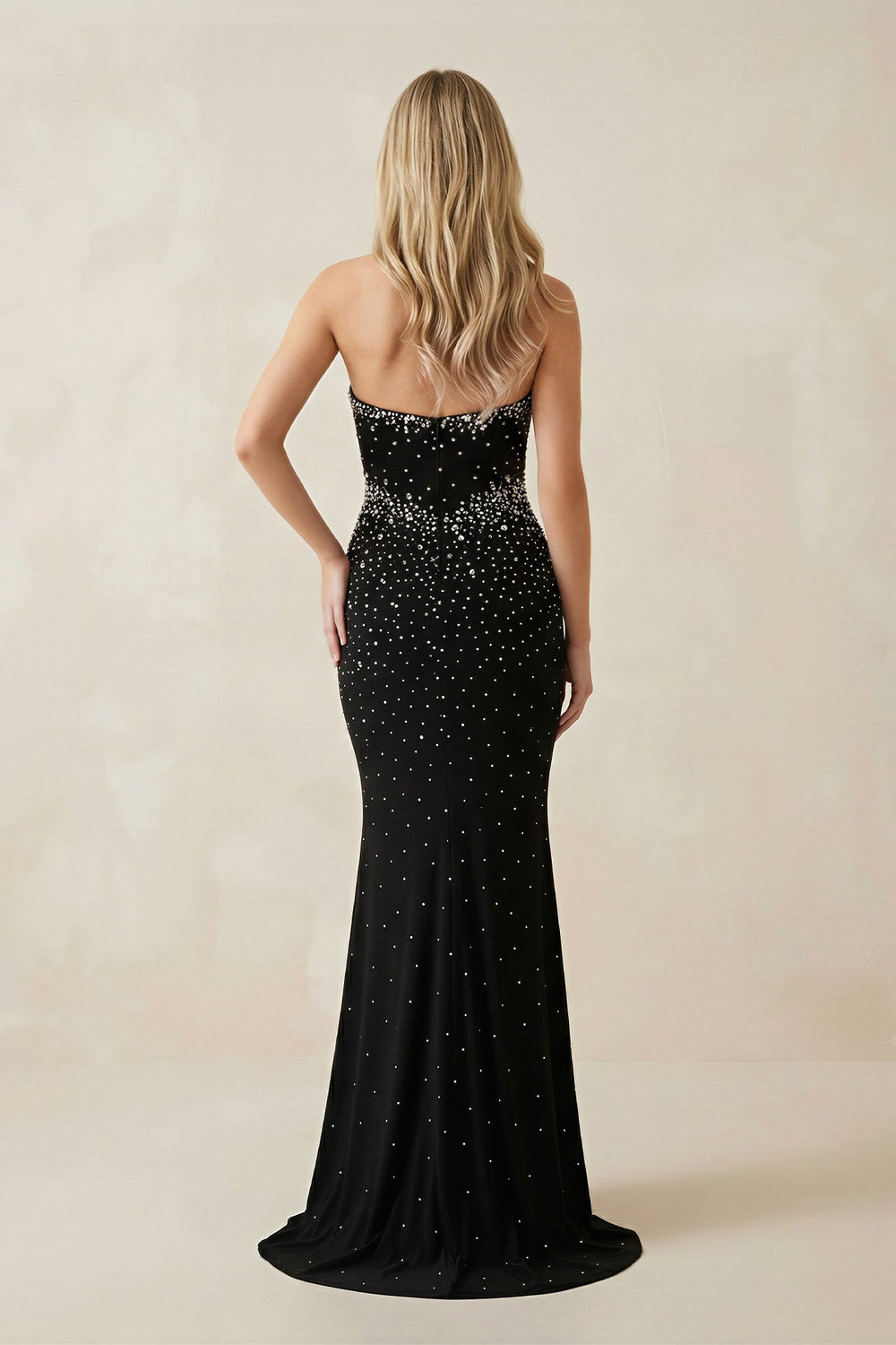 Sparkly Rhinestone Mermaid Keyhole Wedding Dress in Black - SHE IS ME Wedding Dresses