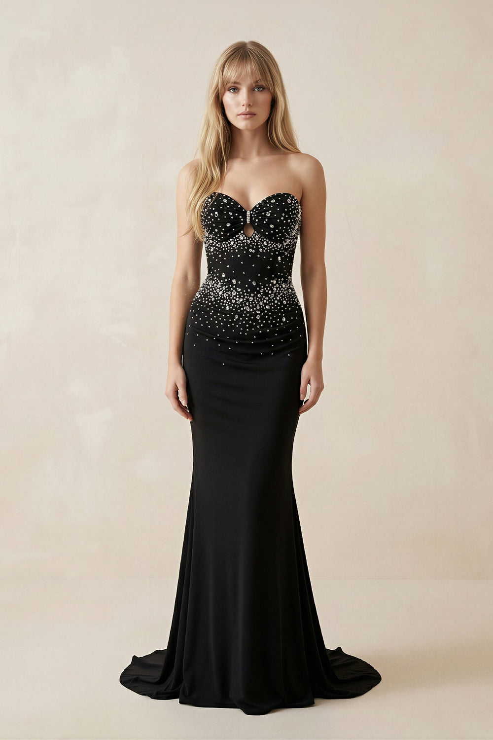 Sparkly Rhinestone Mermaid Keyhole Wedding Dress in Black - SHE IS ME Wedding Dresses