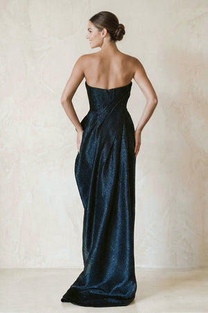 Sparkly Satin Strapless Ruched Weding Dress in Black - SHE IS ME Wedding Dresses
