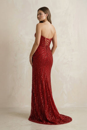 Sparkly Sequins Sweetheart Mermaid Long Prom Dress in Red - SHE IS ME Prom Dresses