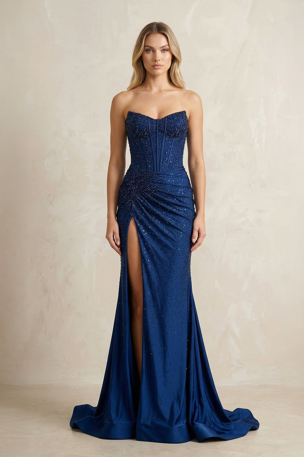 Sparkly Strapless Corset Mermaid Sequined Long Prom Dress in Navy - SHE IS ME Prom Dresses
