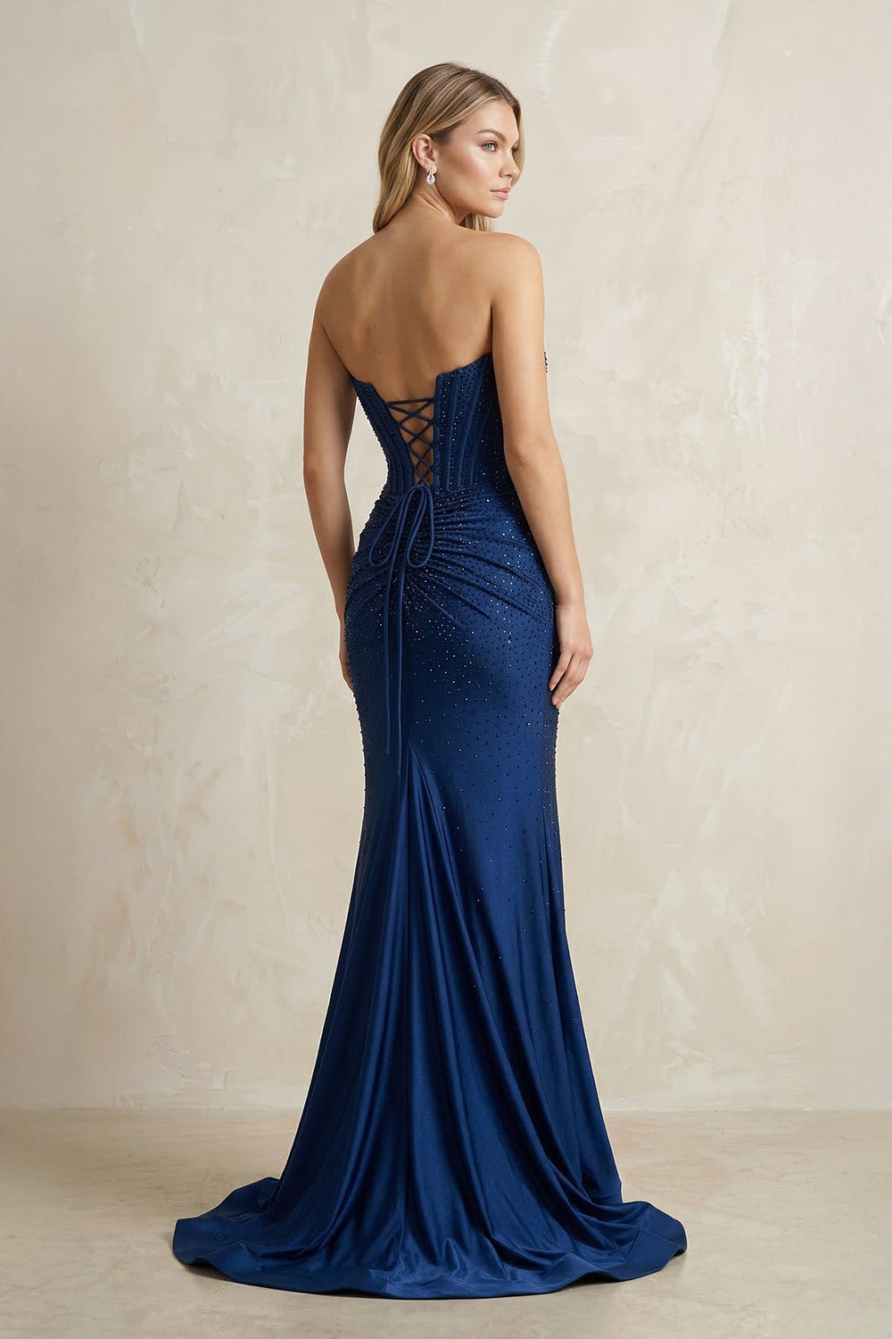 Sparkly Strapless Corset Mermaid Sequined Long Prom Dress in Navy - SHE IS ME Prom Dresses