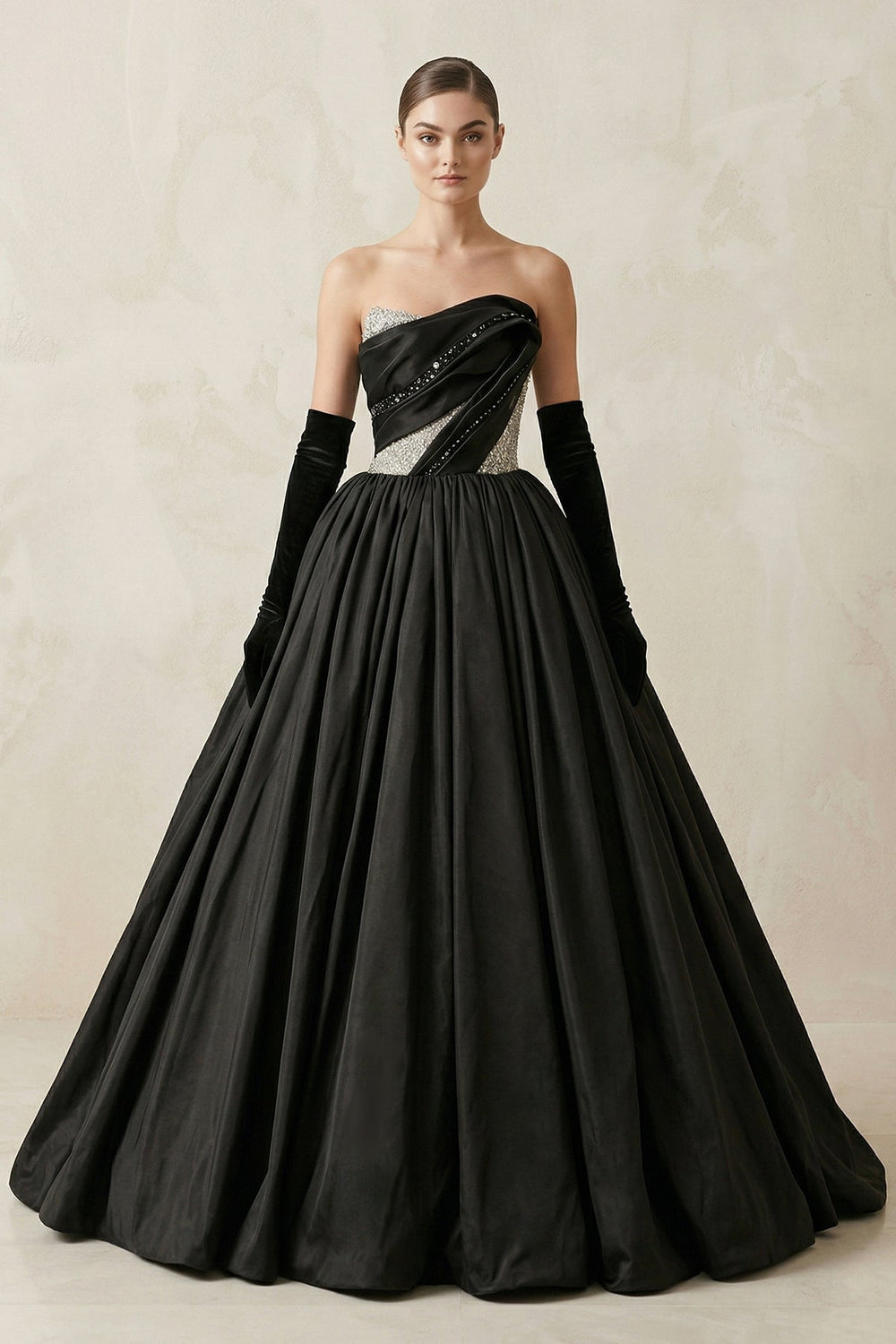 Sparkly Strapless Satin Ball Gown Wedding Dresss in Black - SHE IS ME Wedding Dresses