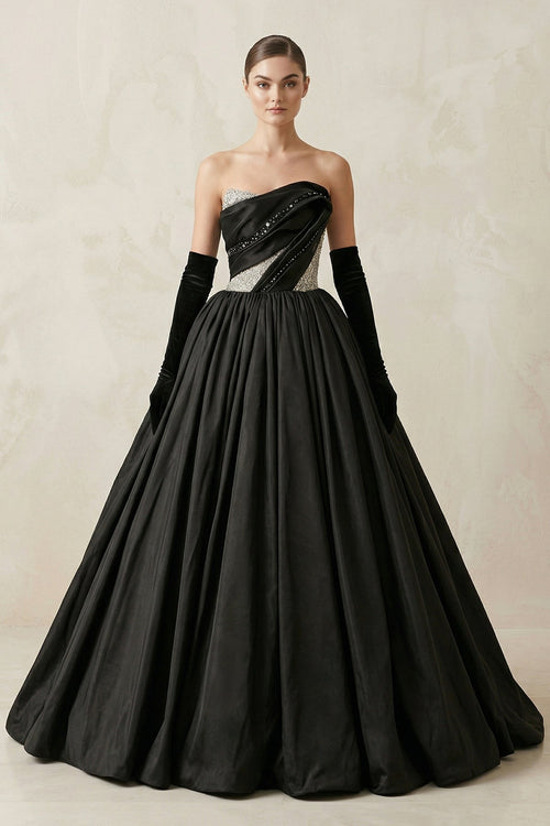 Sparkly Strapless Satin Ball Gown Wedding Dresss in Black - SHE IS ME Wedding Dresses