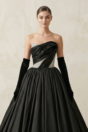Sparkly Strapless Satin Ball Gown Wedding Dresss in Black - SHE IS ME Wedding Dresses