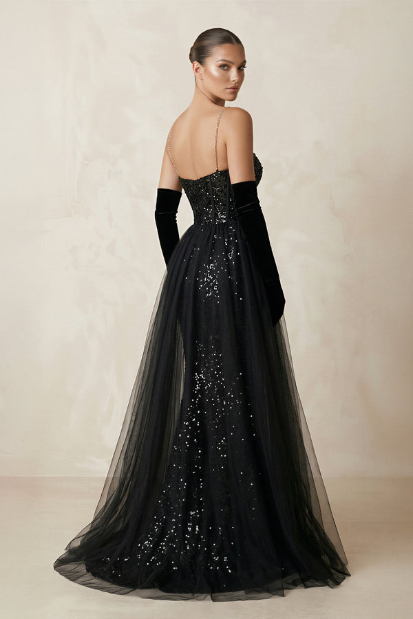 Sparkly Sweetheart Sequined Keyhole Wedding Dress With Tulle Train in Black - SHE IS ME Wedding Dresses