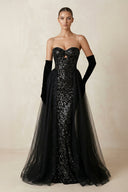 Sparkly Sweetheart Sequined Keyhole Wedding Dress With Tulle Train in Black - SHE IS ME Wedding Dresses